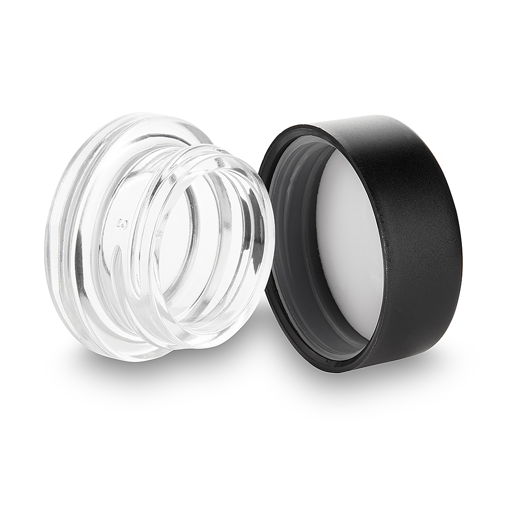 Black Plastic Lid Clear Glass Base 5ml Round Concentrate Jar